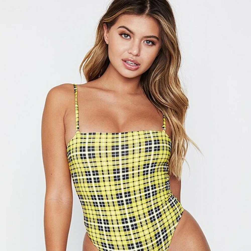 Frankie's Bikinis Yellow Plaid One Piece